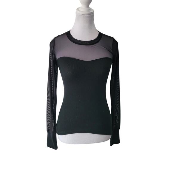 Bohme Size XS Black Sheer Mesh Long Sleeve Top Goth Punk Layering dark romance - Picture 1 of 9